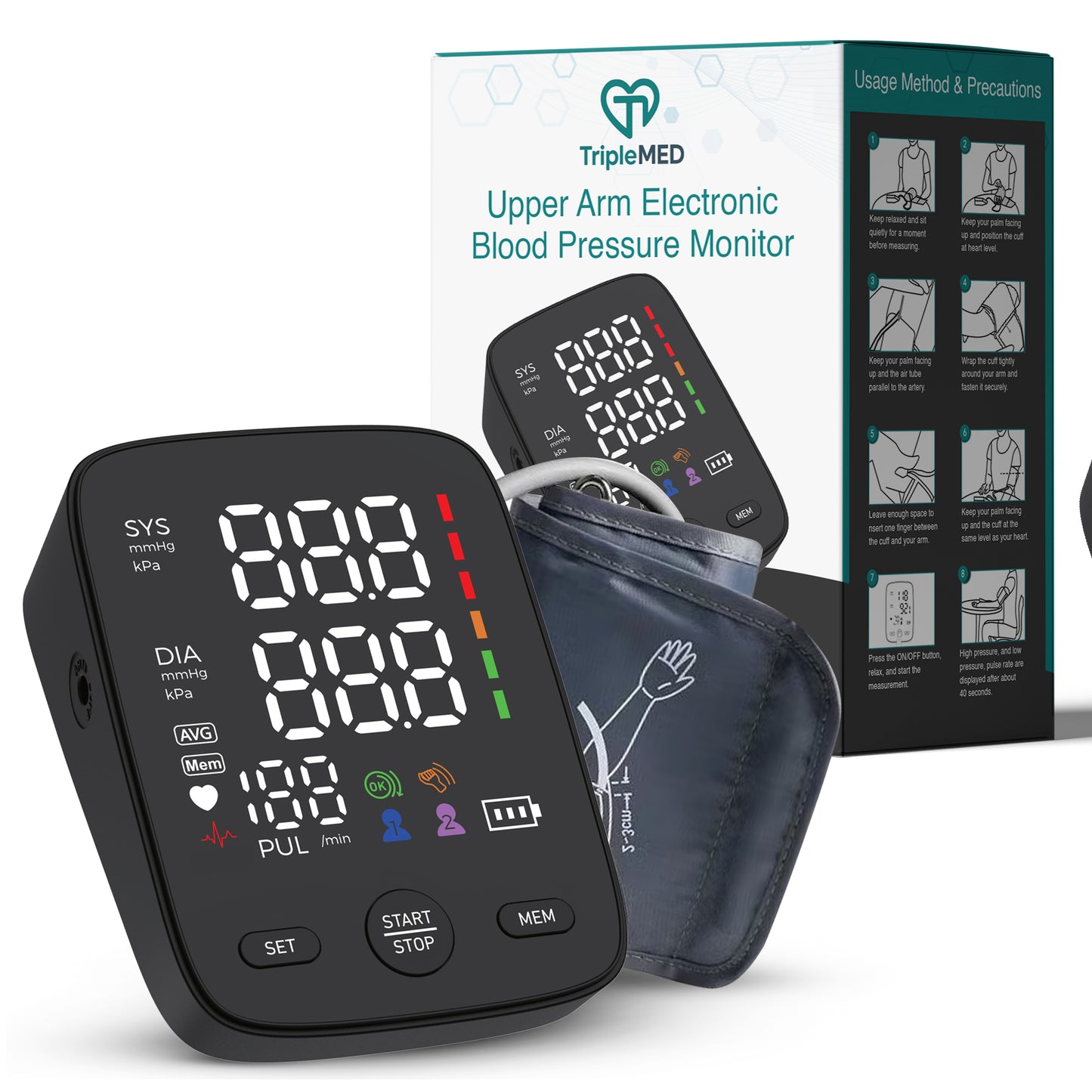 TripleMED Upper Arm Blood Pressure Monitor with LED Display Black