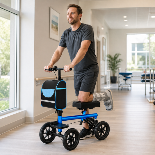 TripleMED Knee Walker Scooter Height Adjustable Crutch Alternative Blue