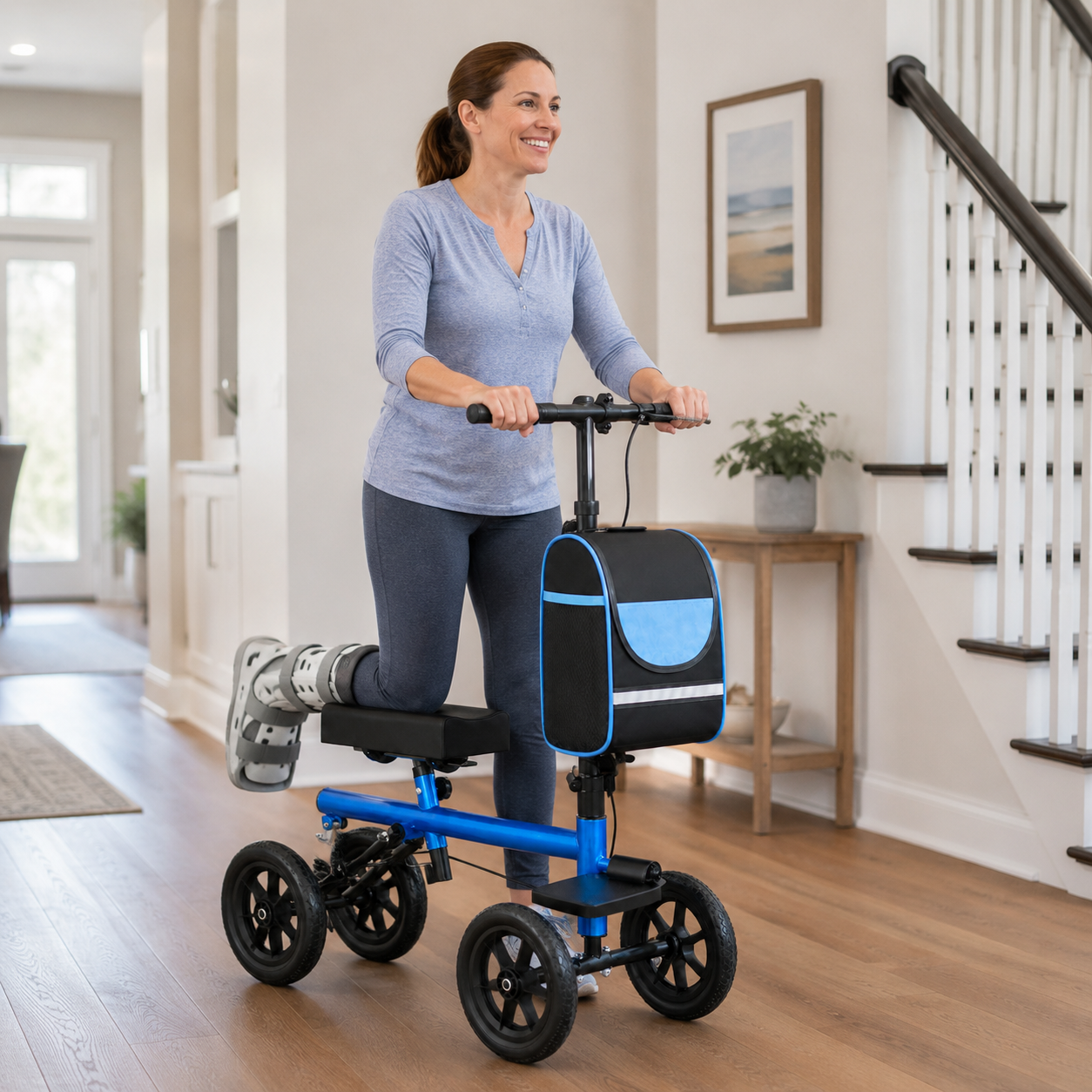 TripleMED Knee Walker Scooter Height Adjustable Crutch Alternative Blue