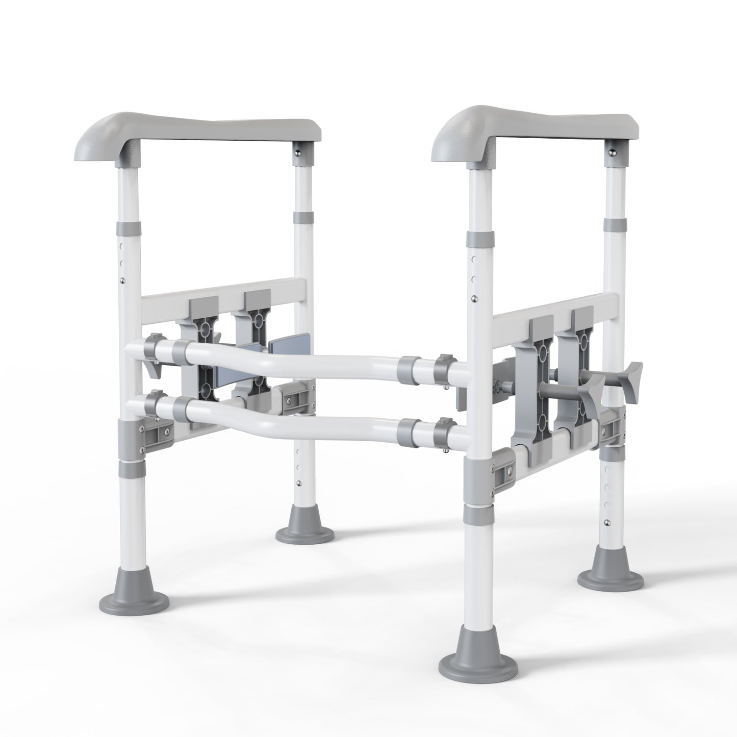 Adjustable Toilet Safety Frame - Dual Support Handles Grey and White