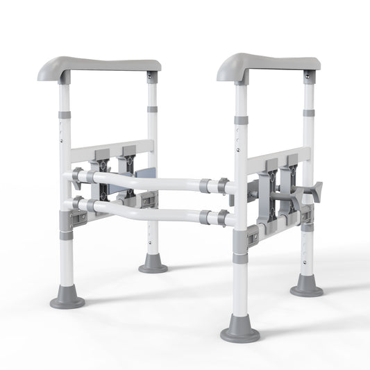 Adjustable Toilet Safety Frame - Dual Support Handles Grey and White