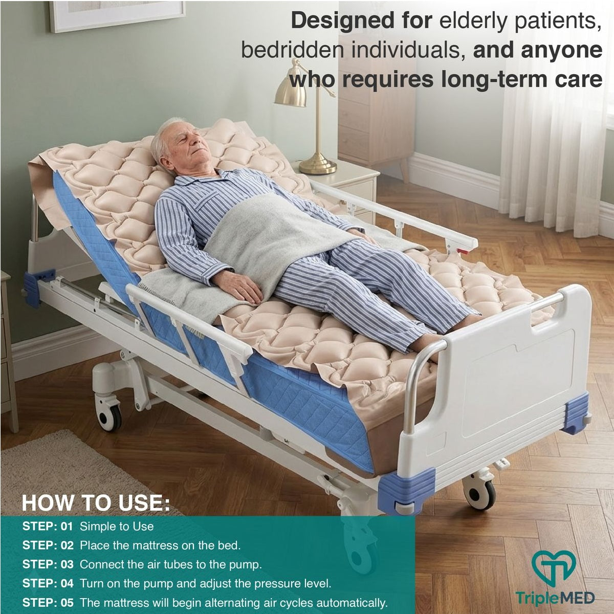 TripleMED Alternating Pressure Air Mattress Overlay with Pump