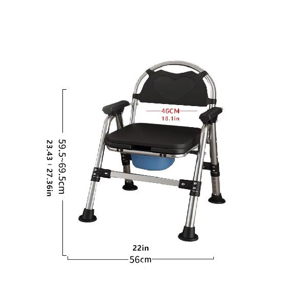 Adjustable Bedside Commode Chair - Plastic Armrests & Backrest In Black