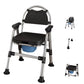 Adjustable Bedside Commode Chair - Plastic Armrests & Backrest In Black