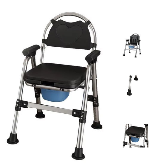 Adjustable Bedside Commode Chair - Plastic Armrests & Backrest In Black