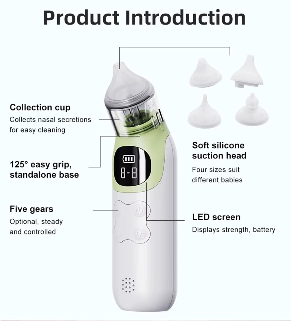 Adjustable Silicone Baby Nasal Aspirator Rechargeable Battery White Green