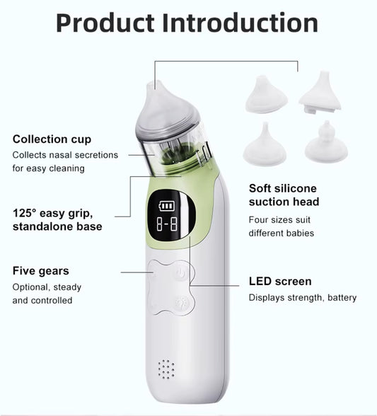 Adjustable Silicone Baby Nasal Aspirator Rechargeable Battery White Green