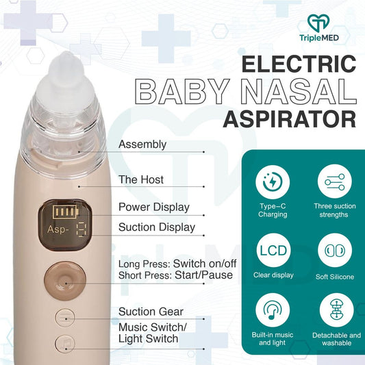 TripleMED Baby Nasal Aspirator Electric Suction Nose Cleaner Brown