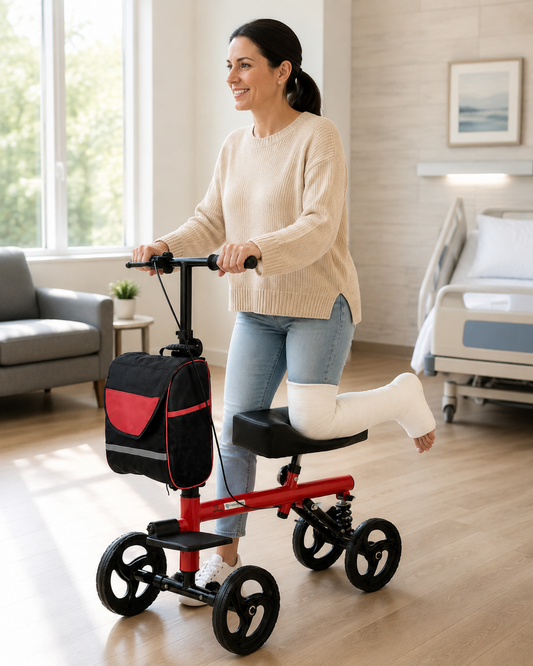 TripleMED Knee Walker Scooter Height Adjustable with Suspension Red