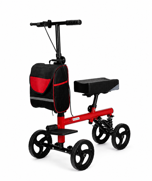 TripleMED Knee Walker Scooter Height Adjustable with Suspension Red