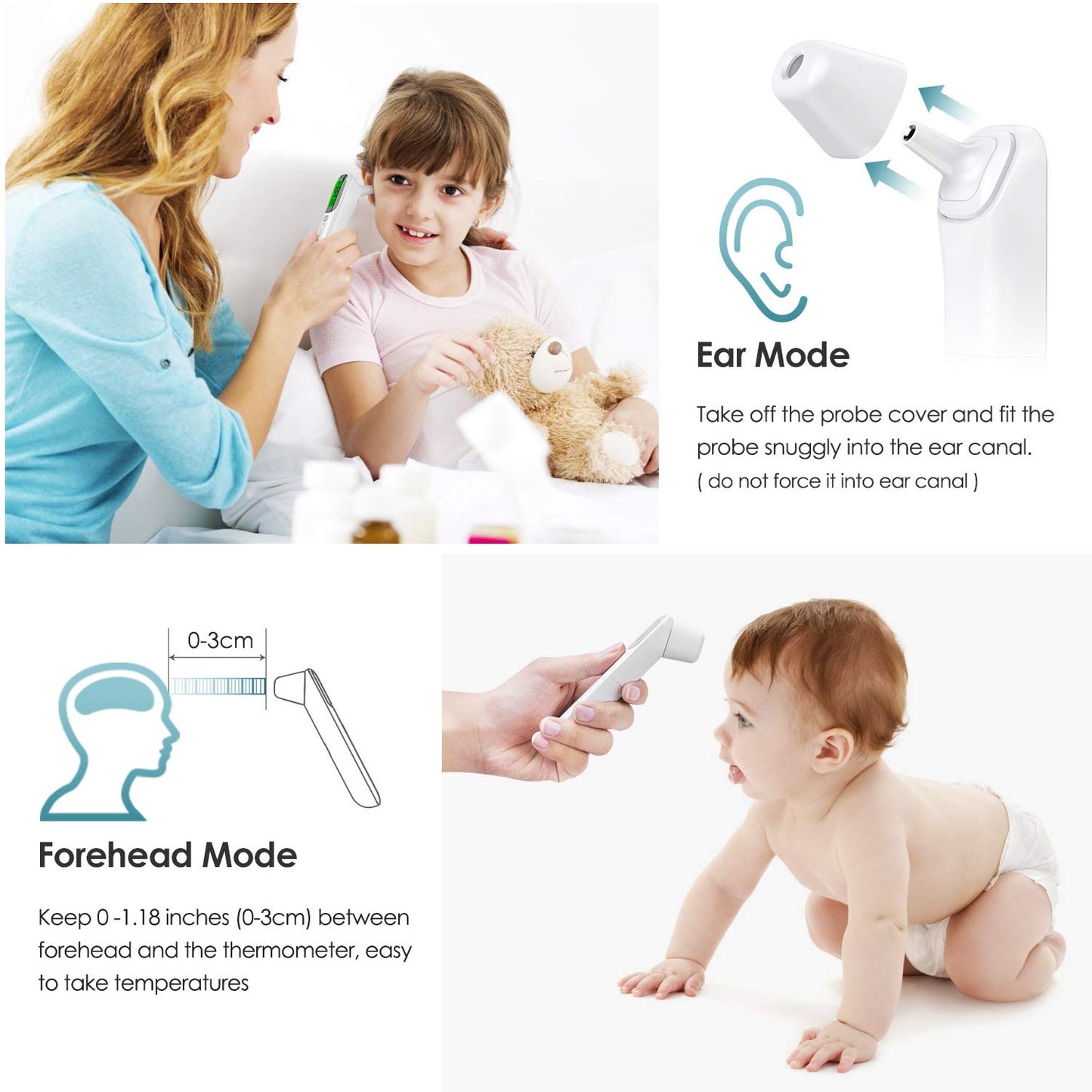 Dual-Mode Infrared Thermometer - No-Touch Forehead & Ear - White