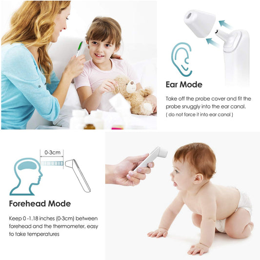 Dual-Mode Infrared Thermometer - No-Touch Forehead & Ear - White