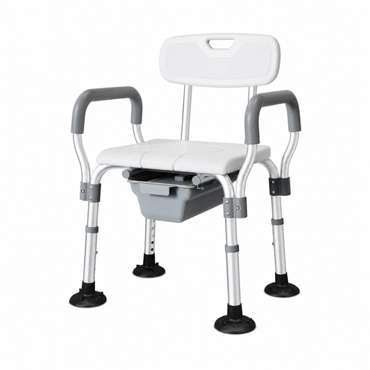 TripleMED Adjustable Bedside Commode Chair with Bucket & Armrests