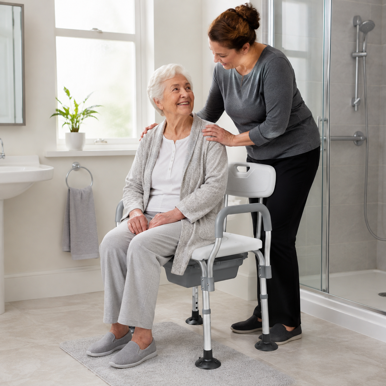 TripleMED Adjustable Bedside Commode Chair with Bucket & Armrests