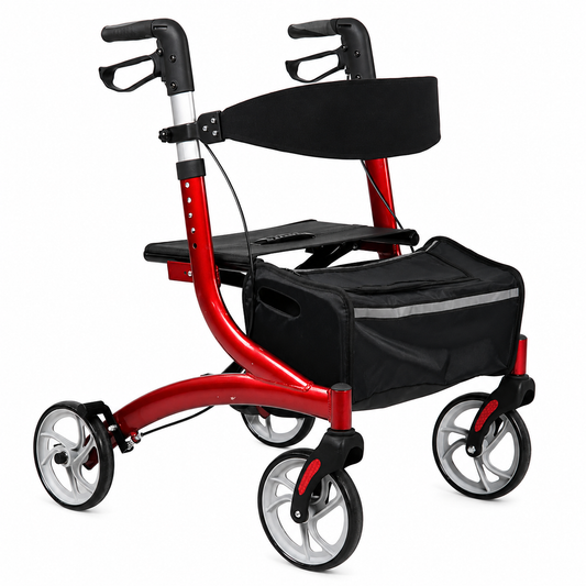 TripleMED Adjustable Aluminium Rollator Walker with Seat - Red