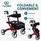 TripleMED Adjustable Aluminium Rollator Walker with Seat - Red