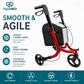TripleMED Three-Wheel Aluminium Rollator Walker with Bag Red