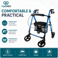TripleMED Aluminium Rollator Walker with Seat and Backrest - Blue