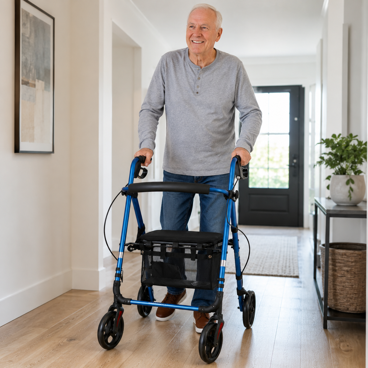 TripleMED Aluminium Rollator Walker with Seat and Backrest - Blue