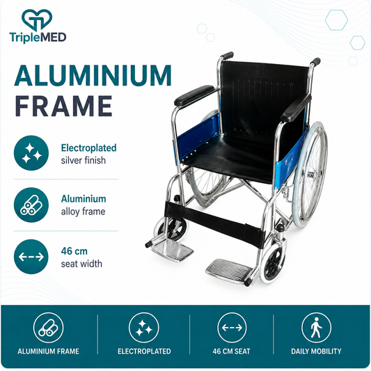 TripleMED Aluminium Manual Wheelchair with 46cm Seat - Silver