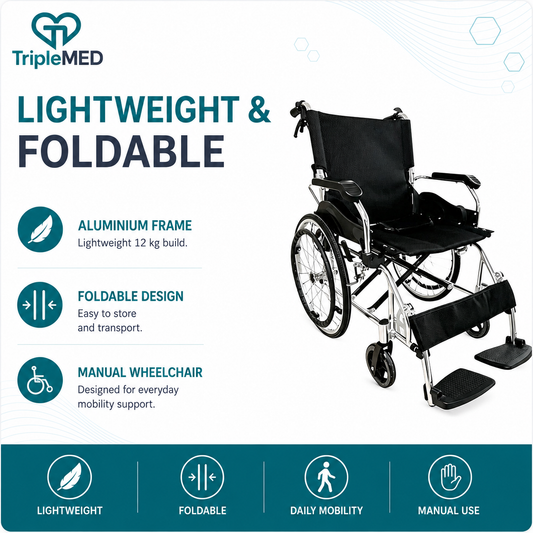 TripleMED Lightweight Foldable Aluminium Manual Wheelchair - Black