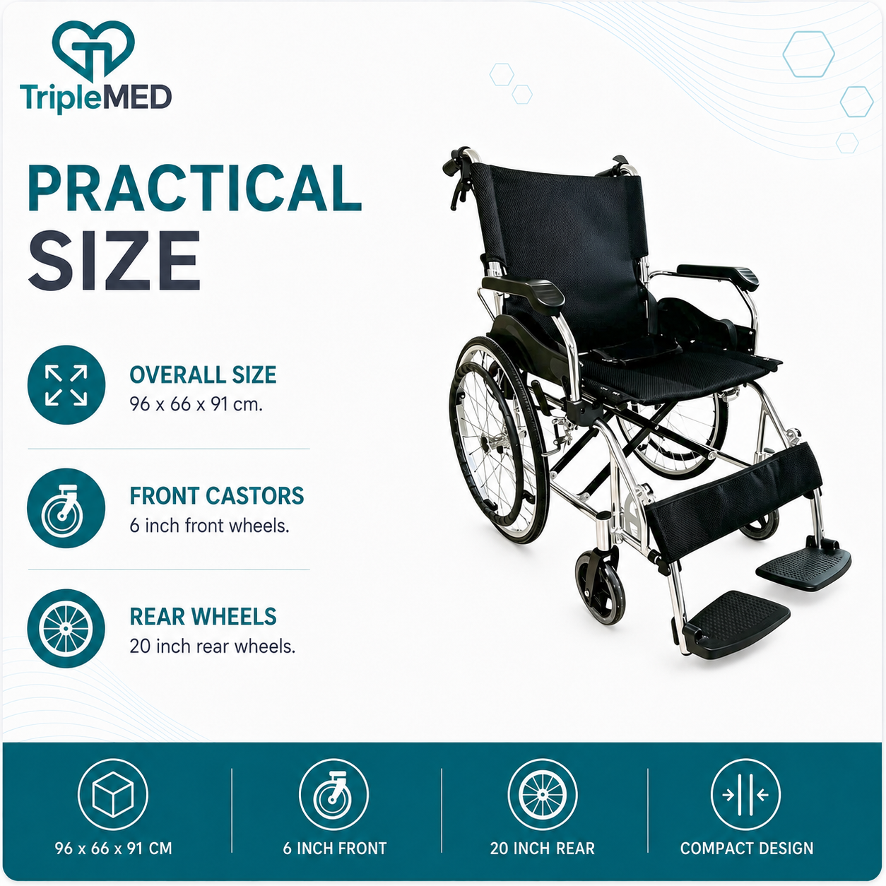 TripleMED Lightweight Foldable Aluminium Manual Wheelchair - Black