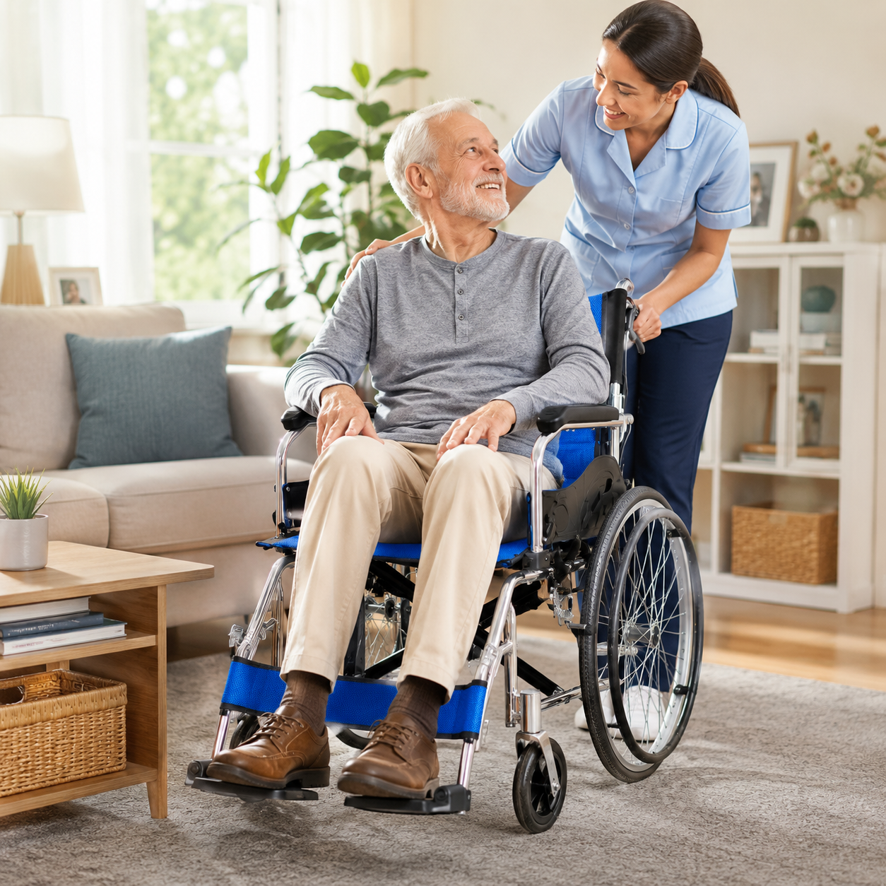 TripleMED Lightweight Foldable Aluminium Manual Wheelchair - Blue