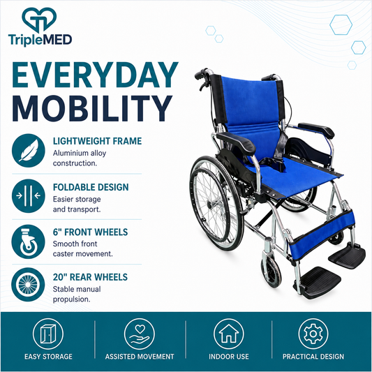 TripleMED Lightweight Foldable Aluminium Manual Wheelchair - Blue