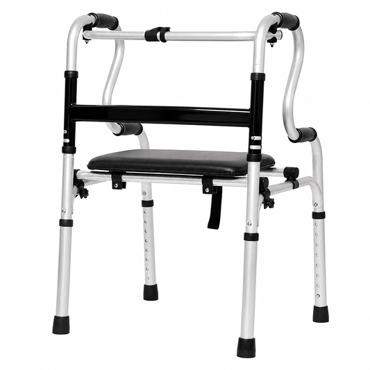 TripleMED Foldable Mobility Walker with Flip-Up Seat & Wheels