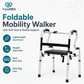 TripleMED Foldable Mobility Walker with Flip-Up Seat & Wheels