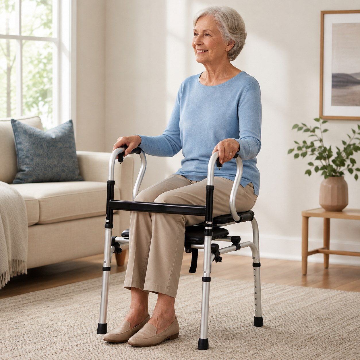 TripleMED Foldable Mobility Walker with Flip-Up Seat & Wheels