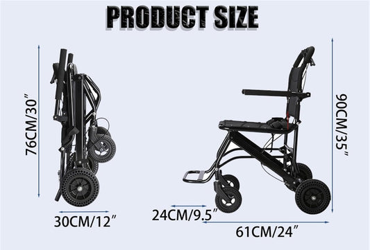 Lightweight Foldable Transport Wheelchair - Compact & Portable Black