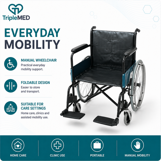 TripleMED Aluminium Manual Wheelchair with 46cm Seat - Black