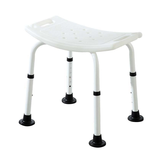 Adjustable Shower Stool - White & Grey Aluminium Frame, Anti-Slip Feet