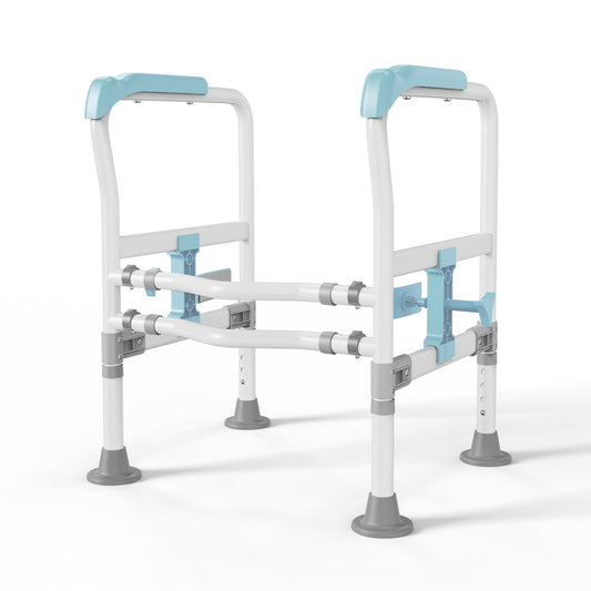 Adjustable Toilet Safety Frame - Dual Clamp Support with Blue Handles