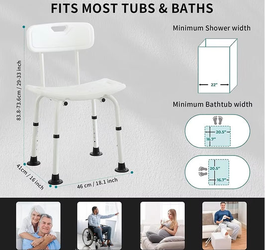 Adjustable Shower Chair - White Aluminium Frame with Backrest