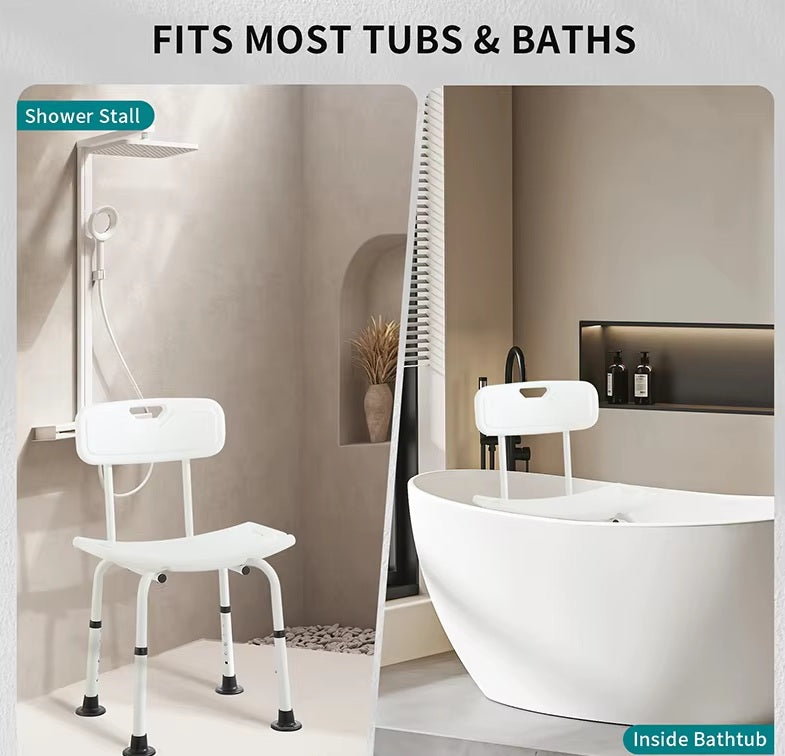 Adjustable Shower Chair - White Aluminium Frame with Backrest